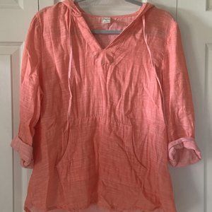 Large Coral Pullover Hooded Top